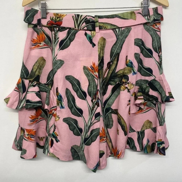 NWT PatBo Tropical Print Shorts Ruffle Tortoise Belt High Rise Pink Women's 12 - Picture 8 of 13